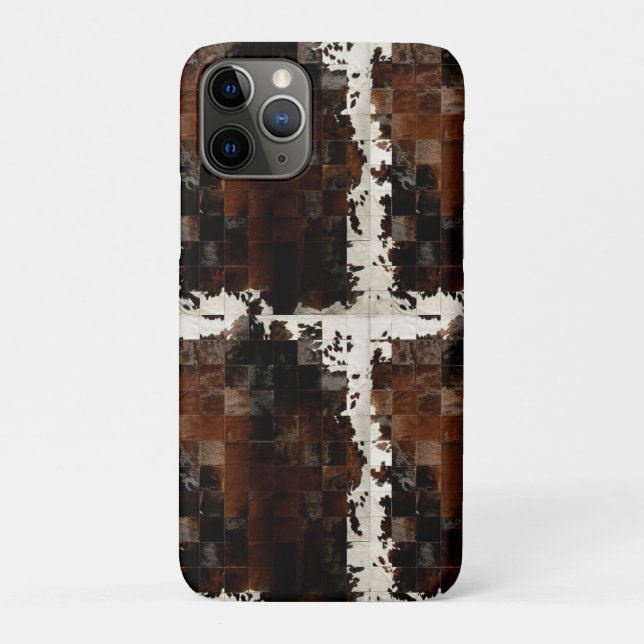 Capa Para iPhone 11 Pro Rustic Brown Patchwork Cowhide (Verso)