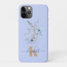 Capa Para iPhone 11 Pro rustic dusty Blue watercolor flower bouquet