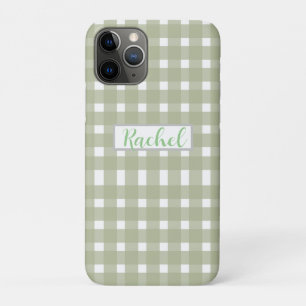 Capa Para iPhone 11 Pro Sage Green White Gingham Personalizado