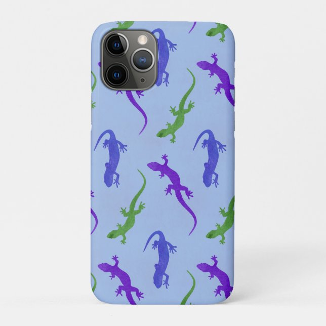 Capa Para iPhone 11 Pro Salamandras em Azul, Verde e Roxo (Verso)