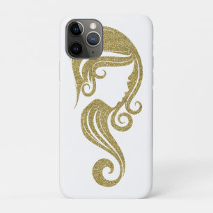 Capa Para iPhone 11 Pro Salão de Beleza Menina Chic Dourado Brilhante Cabe