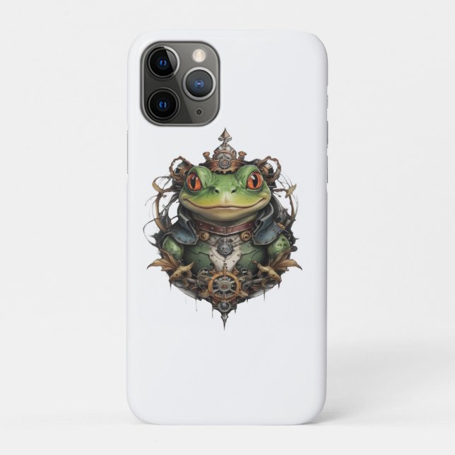 Capa Para iPhone 11 Pro "Salto Mecânico: O Sapo Verde Steampunk" (Verso)