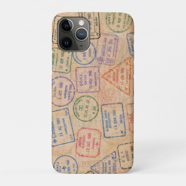 Capa Para iPhone 11 Pro Selos de Passaporte Antigos Ephemera de Viagem Col (Verso)