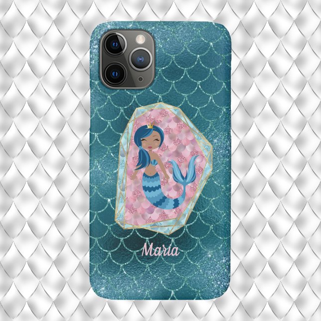Capa Para iPhone 11 Pro Sereia divertida em Aqua Profundo em uma casca ros (Criador carregado)