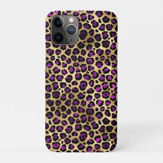 Capa Para iPhone 11 Pro Série de Design Leopardo Roxo e Dourado 4 (Verso)