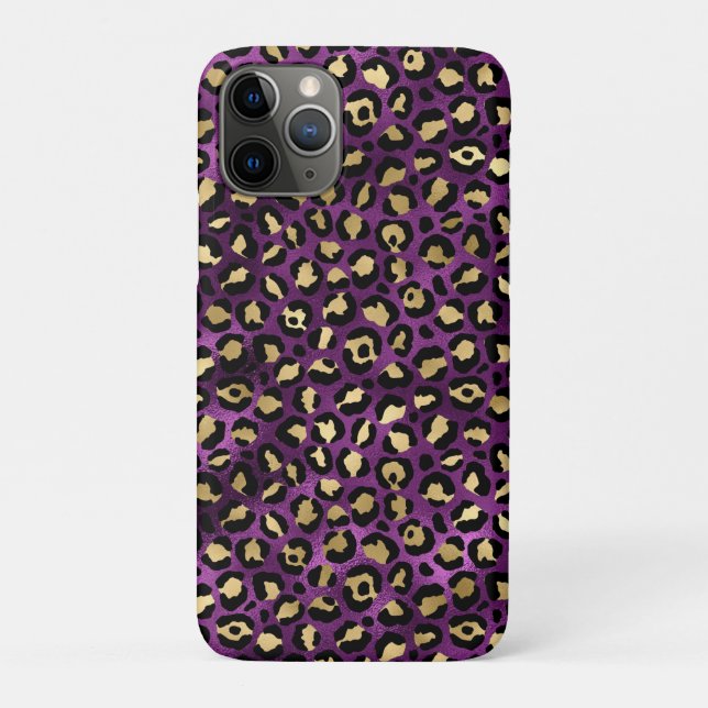 Capa Para iPhone 11 Pro Série Design Leopardo Roxo e Dourado 1 (Verso)