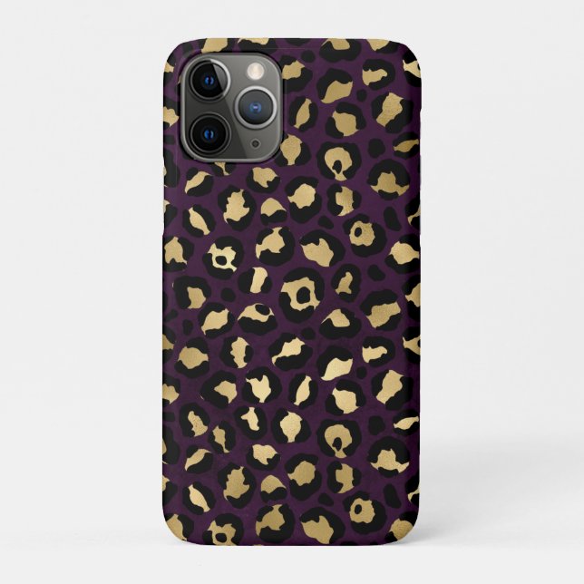 Capa Para iPhone 11 Pro Série Design Leopardo Roxo e Dourado 2 (Verso)