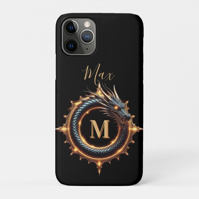 Capa Para iPhone 11 Pro 🐉 Símbolo de Dragão de Fantasia com Nome Personal (Verso)