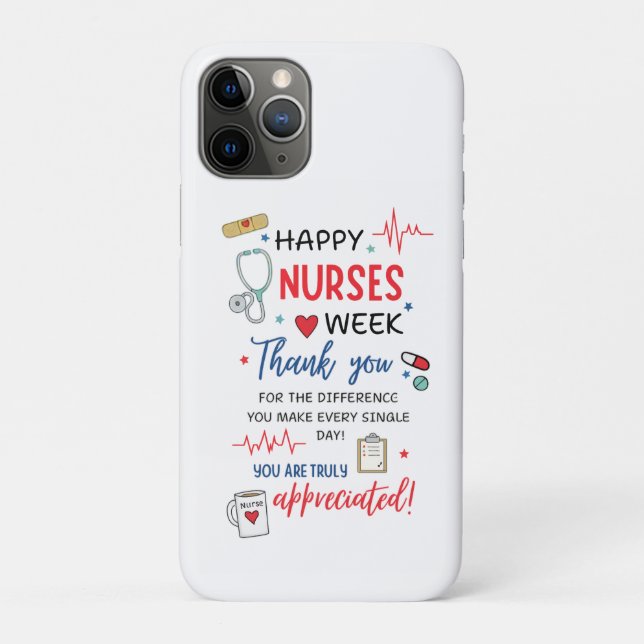 Capa Para iPhone 11 Pro Sinal da Semana da Enfermeira Agradecimento Imprim (Verso)