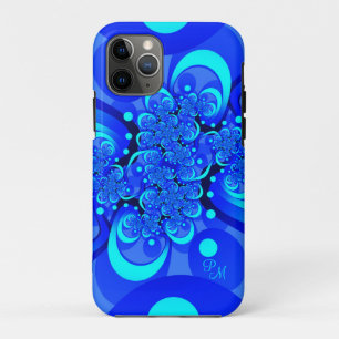 Capa Para iPhone 11 Pro Sombras Azuis, Iniciais de Arte Fractal Abstrato m