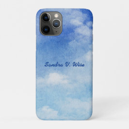 Capa Para iPhone 11 Pro Sonhos de Céu Tranquilo Aquarela Azul e Branco