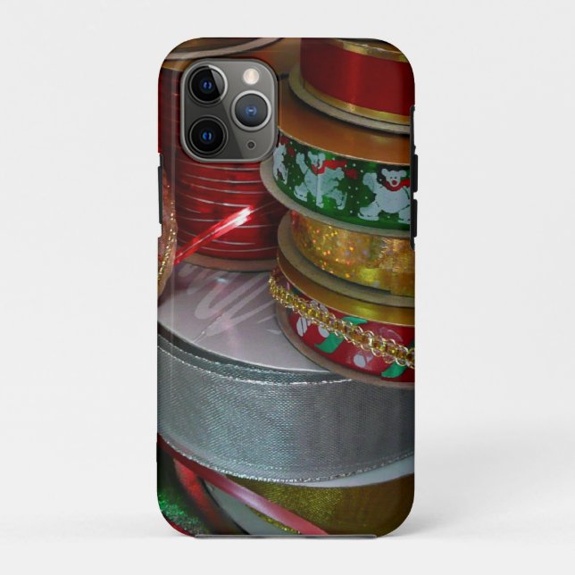 Capa Para iPhone 11 Pro Spools de Férias de Natal Vermelho e Dourado (Verso)