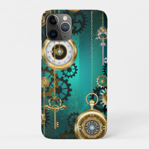 Capa Para iPhone 11 Pro Steampunk Jewelry Watch em um fundo verde