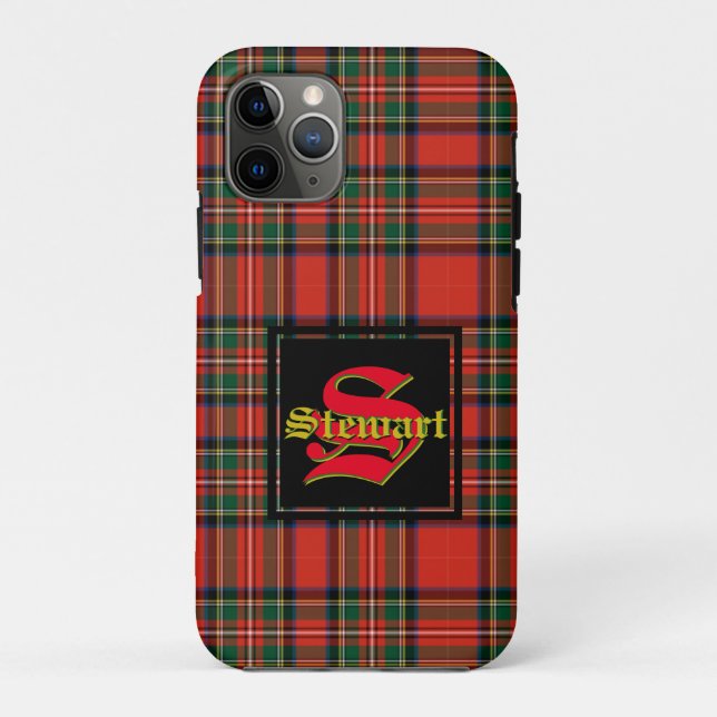 Capa Para iPhone 11 Pro Stewart Royal Tartan Xadrez Personalize Monograma (Verso)