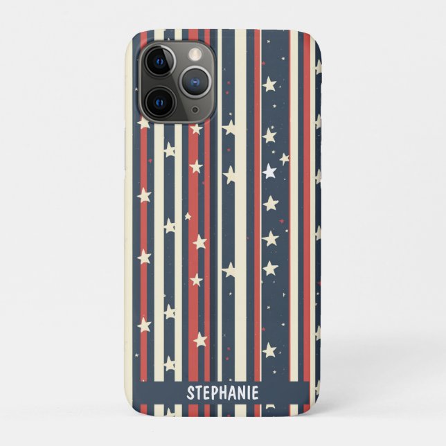 Capa Para iPhone 11 Pro Stripes Vermelhos, Brancos e Azuis com Estrelas (2 (Verso)