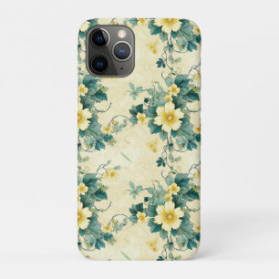 Capa Para iPhone 11 Pro Suave Bege Teal Dália Floral Cottage
