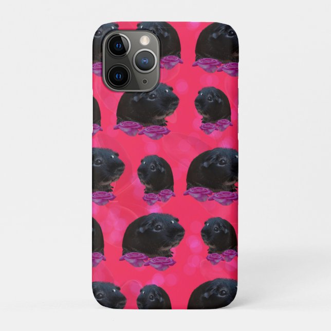 Capa Para iPhone 11 Pro Suínos Pretos Em Rosas Rosa Bonito (Verso)