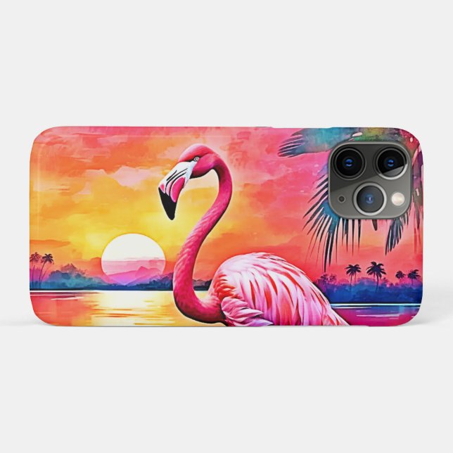Capa Para iPhone 11 Pro Sunset Flamingo Art Design (Verso (horizontal))