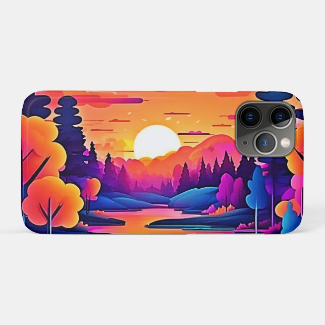 Capa Para iPhone 11 Pro Sunset Lake Fantasy Art (Verso (horizontal))