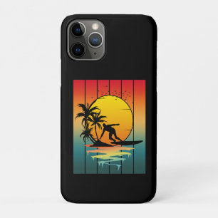 Capa Para iPhone 11 Pro Surfista de surf ao pôr do sol vintage Oceano