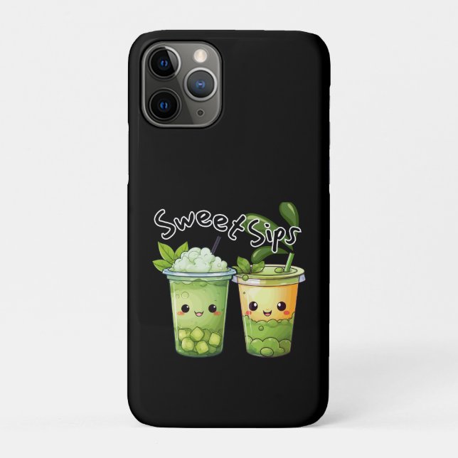 Capa Para iPhone 11 Pro Sweet Sips Kawaii Bubble Tea Duo (Verso)