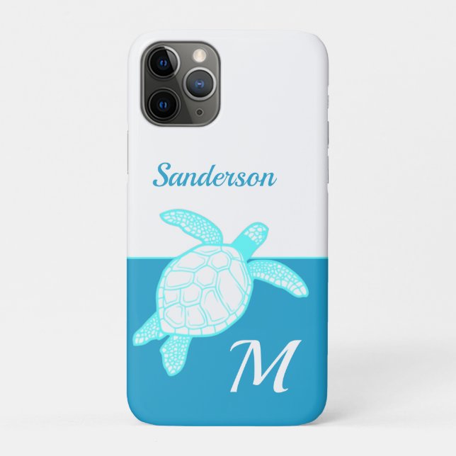Capa Para iPhone 11 Pro Tartaruga do Mar Costeiro Azul Teal Branco (Verso)