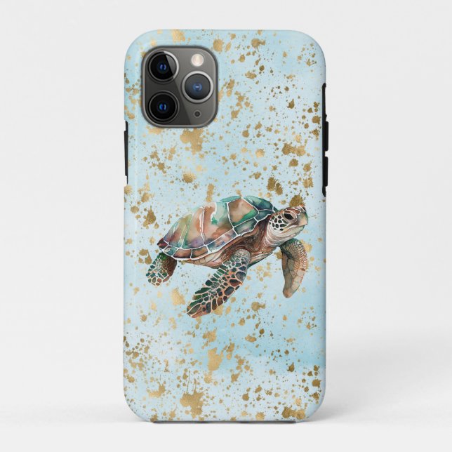 Capa Para iPhone 11 Pro Tartaruga do Mar de Sonho Dourada (Verso)