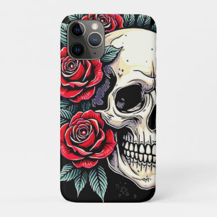 Capa Para iPhone 11 Pro Tatuagem de Rosas do crânio