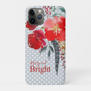 Capa Para iPhone 11 Pro Teal Red Christmas Floral Feliz e Brilho