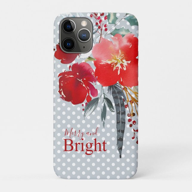 Capa Para iPhone 11 Pro Teal Red Christmas Floral Feliz e Brilho (Verso)