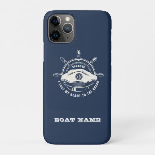 Capa Para iPhone 11 Pro Tema Náutico Nome do Barco Azul Marinho