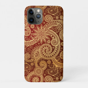 Capa Para iPhone 11 Pro Teste padrão floral vermelho e Dourado abstrato