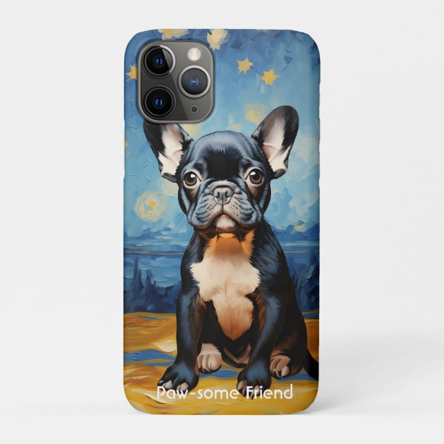 Capa Para iPhone 11 Pro 🐕 texto personalizado, cachorrinho Frenchie (Verso)