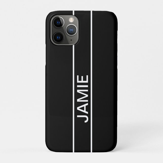 Capa Para iPhone 11 Pro Texto personalizável | Preto e Branco Moderno Negr (Verso)
