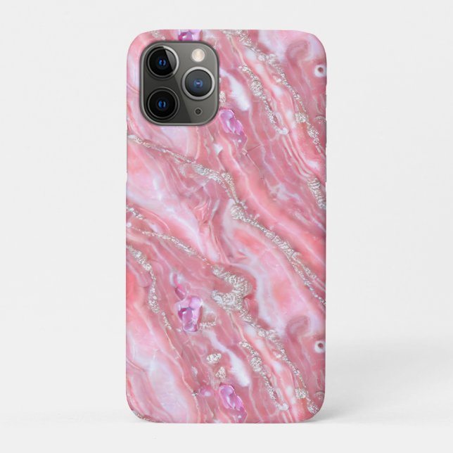 Capa Para iPhone 11 Pro Textura Cinzenta Cintilada Com Largura De Prata (Verso)