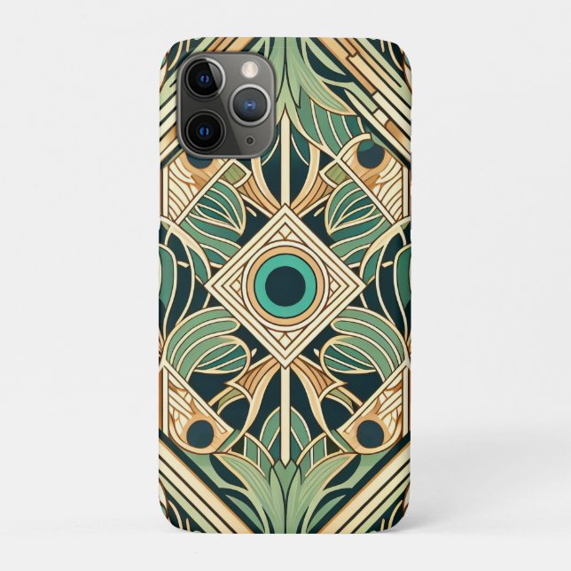 Capa Para iPhone 11 Pro Textura Dourada e verde de penas abstrato de pavão (Verso)