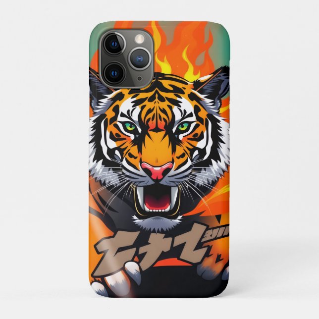 Capa Para iPhone 11 Pro Tigre anime flamejante  (Verso)