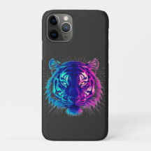 Tigre Branco Neon – Arte de Vida Selvagem Cyberpun