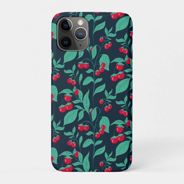Capa Para iPhone 11 Pro Tomates de cereja em padrão nos arbustos (Verso)