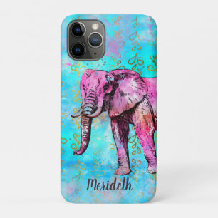Capa Para iPhone 11 Pro Trendência de Cor de Água Azul do Elefante Rosa