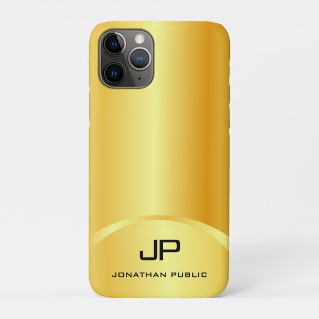 Capa Para iPhone 11 Pro Trendy Faux Dourado Elegante Moderno Monograma Mod (Verso)