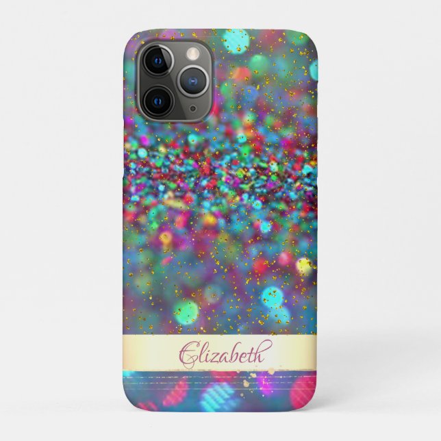 Capa Para iPhone 11 Pro Trendy Glitter Bokeh Confetti Dourado - Personaliz (Verso)