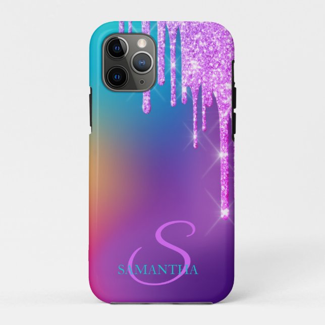 Capa Para iPhone 11 Pro Trendy Glitter Drives Ombre Holográfico (Verso)
