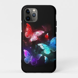 Capa Para iPhone 11 Pro Três Borboletas brilhantes sobre o fundo noturno