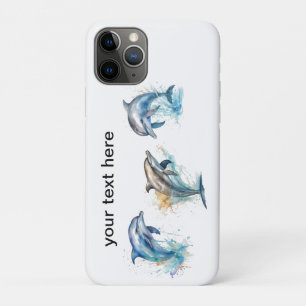 Capa Para iPhone 11 Pro Trio de Golfinhos em Aquarela, personalizado