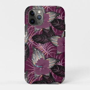 Capa Para iPhone 11 Pro Tropical Burgundy Hibiscus Floral