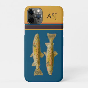Capa Para iPhone 11 Pro Truta-pescadora de mosca azul monogramada