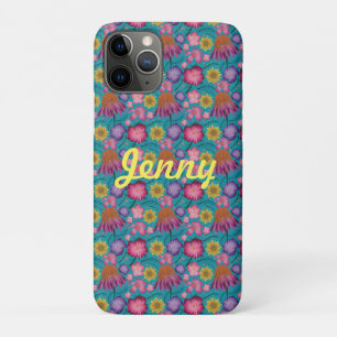 Capa Para iPhone 11 Pro Turquesa Floral Personalizada