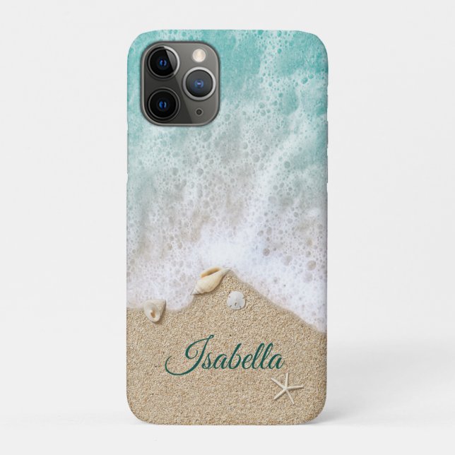 Capa Para iPhone 11 Pro Turquesa Ocean Waves & Beach Sand (Verso)