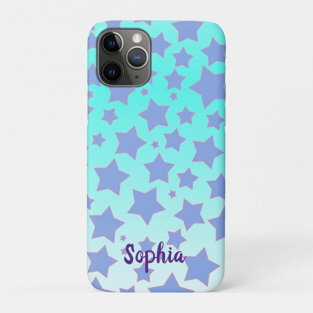 Capa Para iPhone 11 Pro Turquesa Ombre com design de estrela e personaliza (Verso)